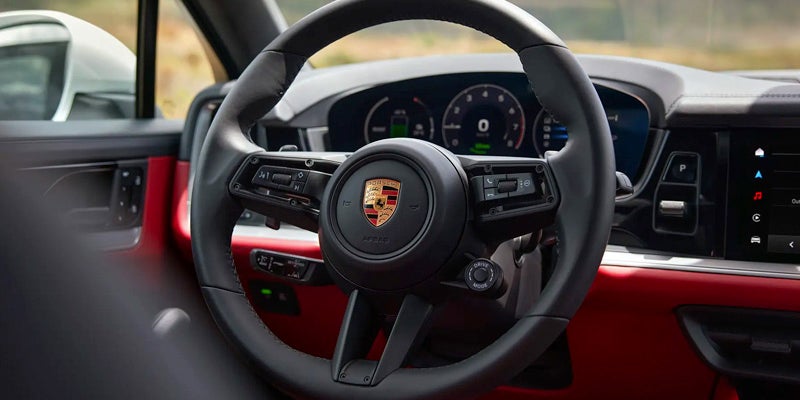 Steering wheel and front dash of the all new 2024 Porsche Cayenne Coupe